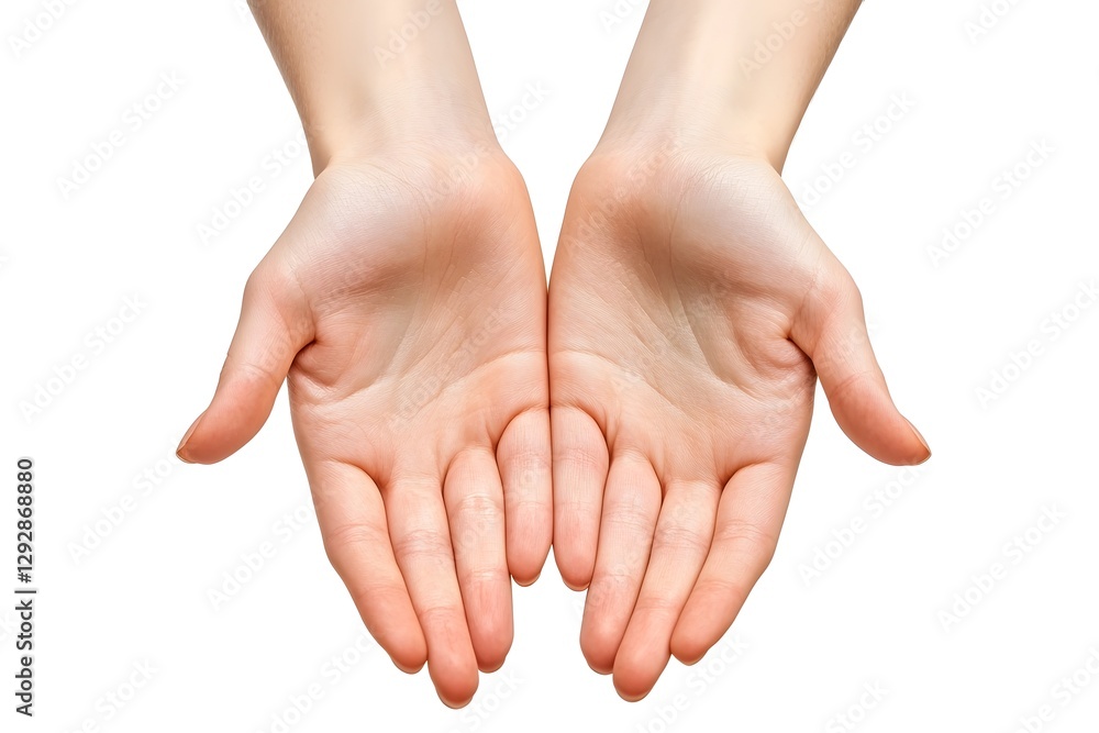 Open Palms Greeting Gesture on Clean White Background Open Palms Greeting Gesture on Clean White Background