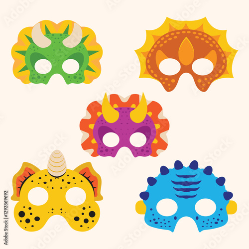 Dinosaur Birthday Mask Cartoon Illustration