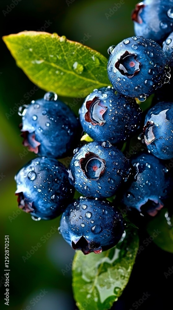 Ripe blueberries nestled among lush green leaves.