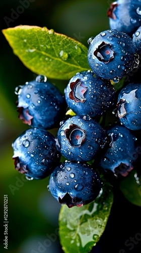 Obraz na płótnie Ripe blueberries nestled among lush green leaves. w salonie
