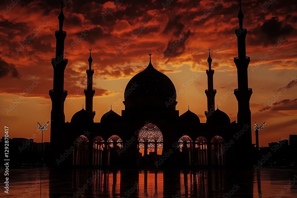 Embracing the beauty of Ramadan through a mosque silhouette.