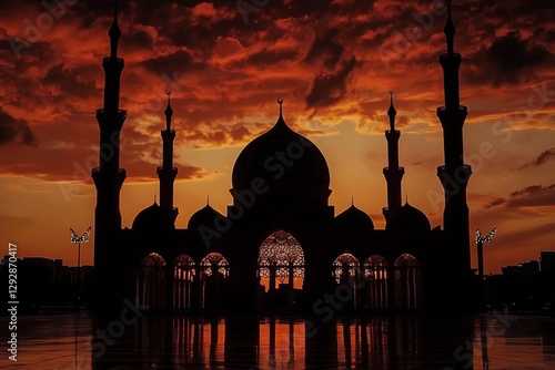 Obraz na płótnie Embracing the beauty of Ramadan through a mosque silhouette. w salonie