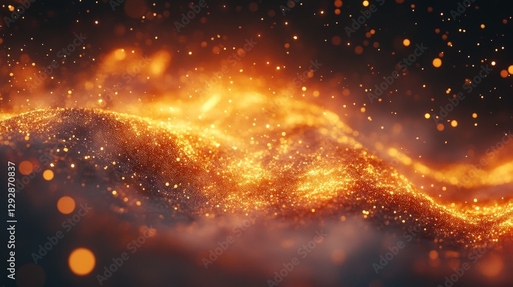 Obraz premium Golden Glittering Particles Wave Abstract Background