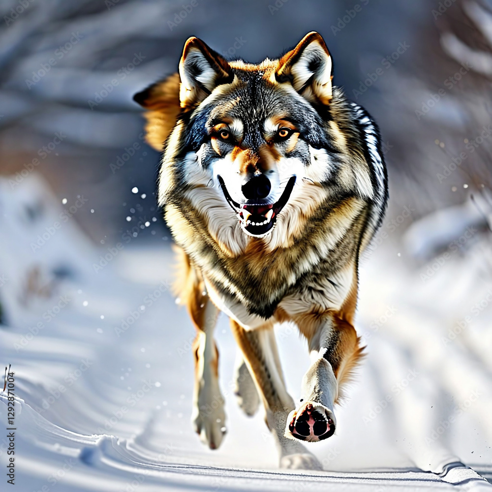 Majestic Predator Prowling Through Snowy Wilderness Majestic Predator Prowling Through Snowy Wilderness