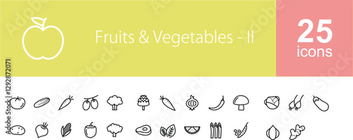 fruit and vegetables icons set Line icons about vegetables. Contains such icons as lemon, tomato  and more.