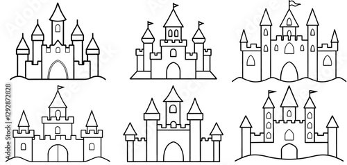 Castle Outline Coloring Page Printable Line Art Drawing