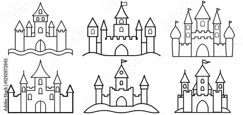 Castle Outline Coloring Page Printable Line Art Drawing