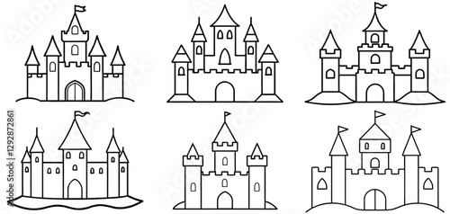 Castle Outline Coloring Page Printable Line Art Drawing