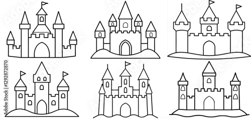 Castle Outline Coloring Page Printable Line Art Drawing