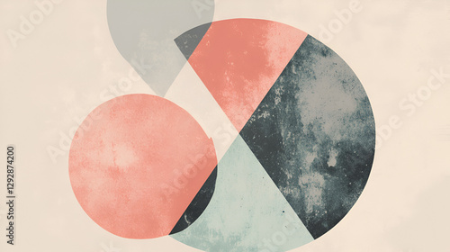 Modern Watercolor Geometric Art in Light Mint and Coral, Mid-Century Modern Aesthetic with Abstract Watercolor Shapes