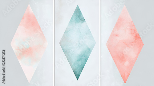 Mid-Century Modern Art Print Set with Pastel Watercolor Shapes, Abstract Minimalist Posters with Soft Pastel Geometric Forms