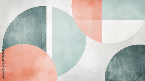Minimal Geometric Posters with Mid-Century Modern Art, Watercolor Geometric Shapes in Soft Mint, Coral, and Gray
