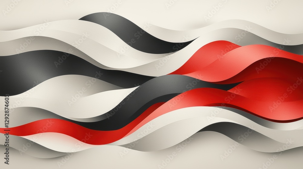 Naklejka premium Dynamic flow, abstract red and black waves in motion modern art background