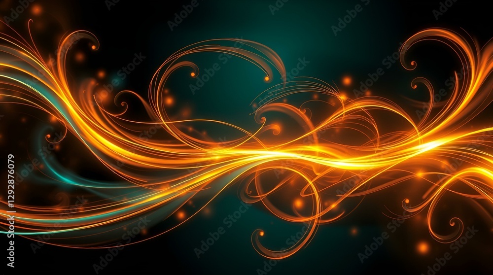 Abstract background with golden patterns swirling on dark green and black backdrop