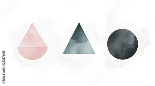 Mid-Century Modern Art Set with Watercolor Shapes in Pastel Hues
