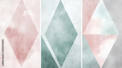 Soft Pastel Abstract Prints in Blush Pink, Mint Green, and Light Gray
