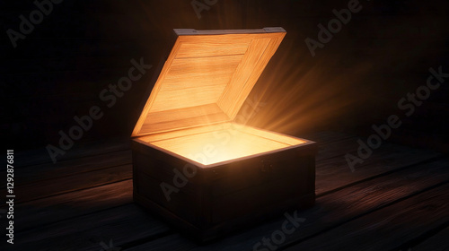 A wooden treasure chest glowing with light, symbolizing curiosity and discovery.