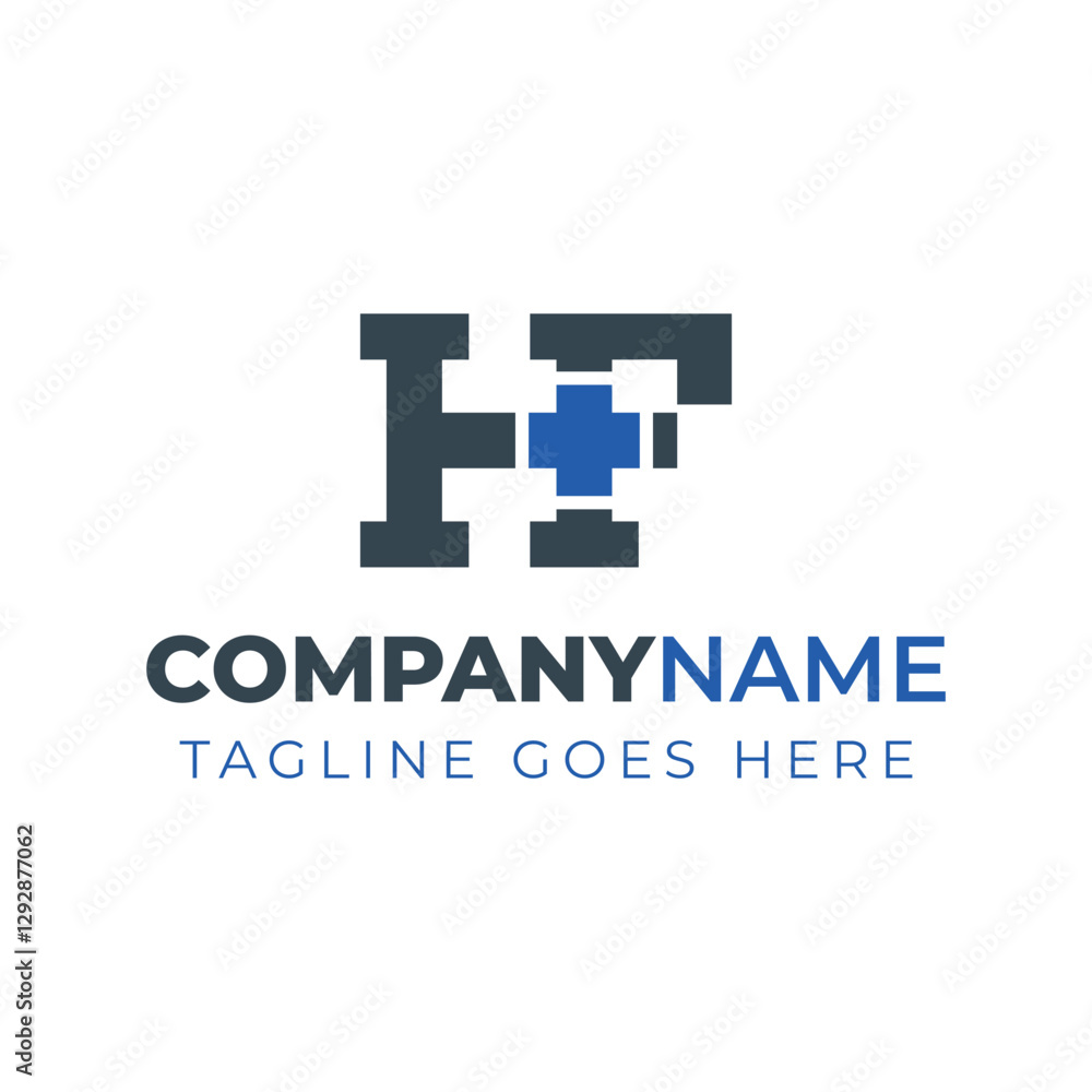 Letters HF Medical Plus Logo, for hospitals, clinics, pharmacy with HF or FG initials Letters HF Medical Plus Logo, for hospitals, clinics, pharmacy with HF or FG initials