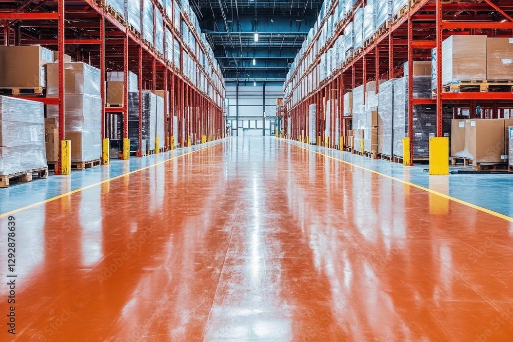 Fototapeta premium Glossy epoxy coating for warehouse flooring self leveling epoxy surface