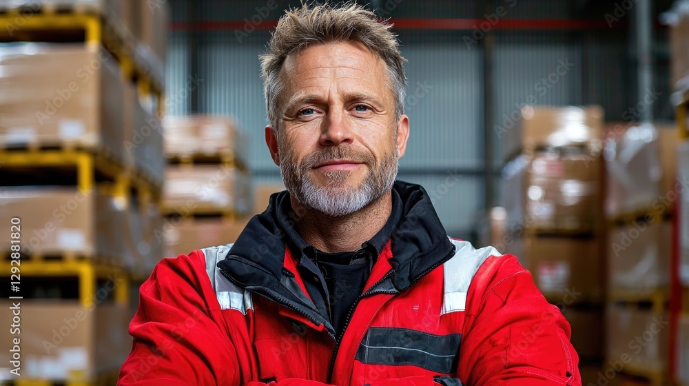 Warehouse worker portrait in industrial setting Warehouse worker portrait in industrial setting