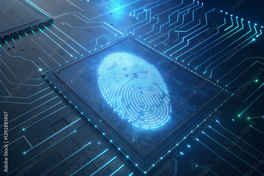 Fingerprint Scan on a Futuristic Circuit Board Fingerprint Scan on a Futuristic Circuit Board