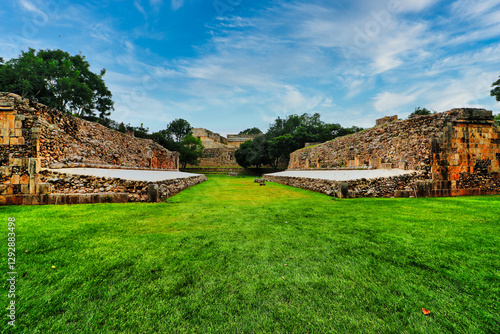 The Great Ball Court of Uxmal or Juego de pelota likely built in 10th century CE during the reign of the Mayan Lord Chaak at the Great Mayan City of Uxmal,Near Merida,Yucatan,Mexico photo