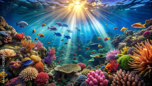 Wallpaper Mural Vibrant Underwater Scene with Colorful Coral and Schools of Fish Torontodigital.ca