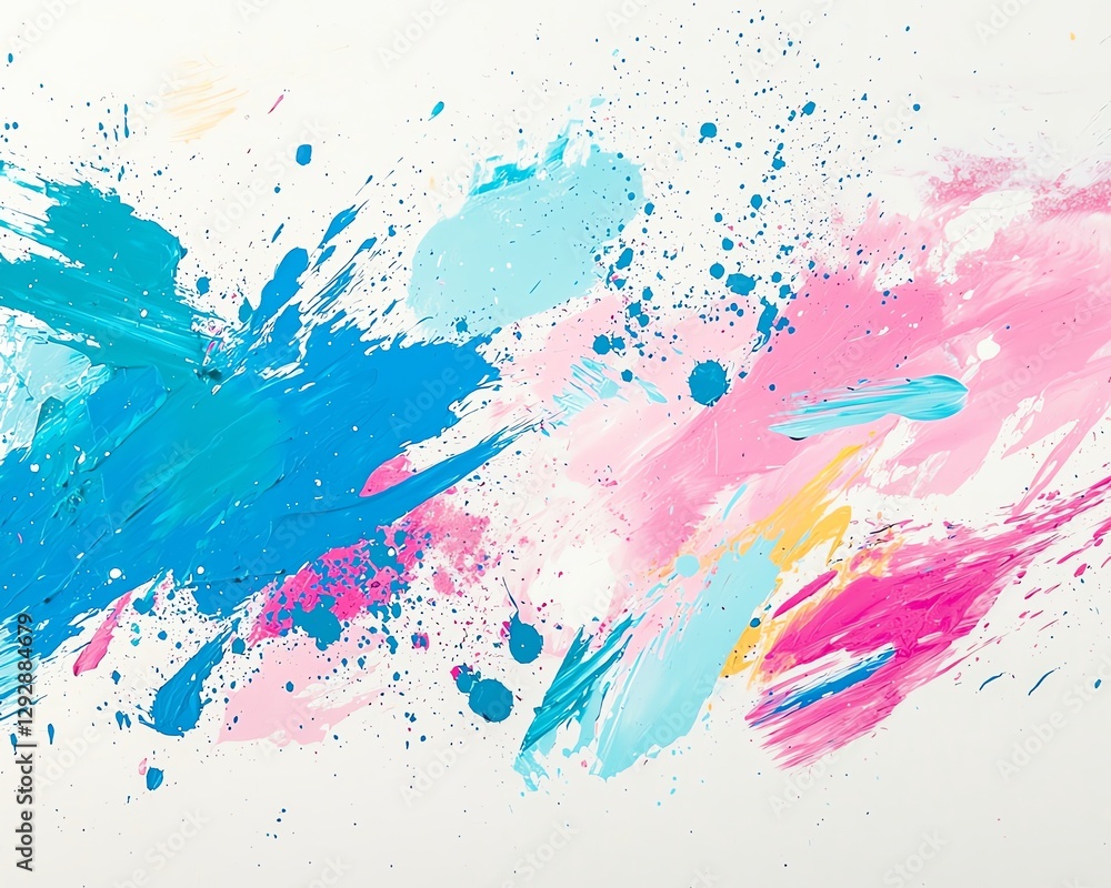 Fototapeta premium Psychedelic 2020's-inspired abstract paint splatter, soft pastel tones mixed with vibrant neon shades on a white background