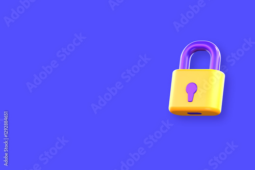 3D Padlock Icon With Isolated Blue Background