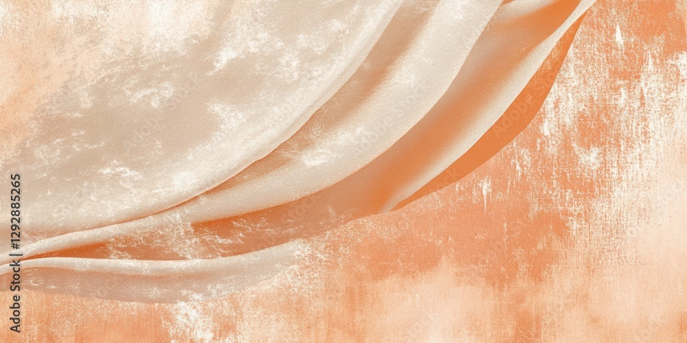 Fototapeta premium Creamy Luxe: A soft, billowing expanse of ivory velvet fabric drapes over a warm peach background, radiating elegance and sophistication. This high-resolution image evokes a sense of luxury.