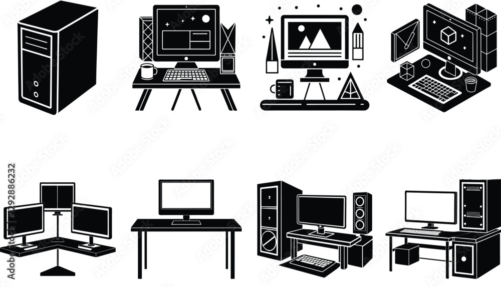 Set of Computer item vector icon Set of Computer item vector icon