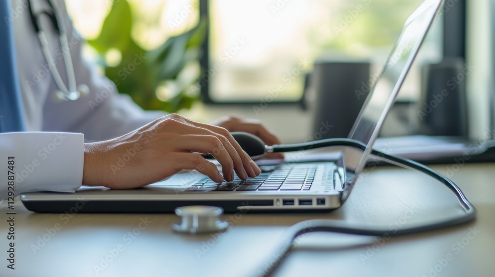 Hypertension patient working on a laptop in a peaceful study. Featuring productivity and relaxation Hypertension patient working on a laptop in a peaceful study. Featuring productivity and relaxation