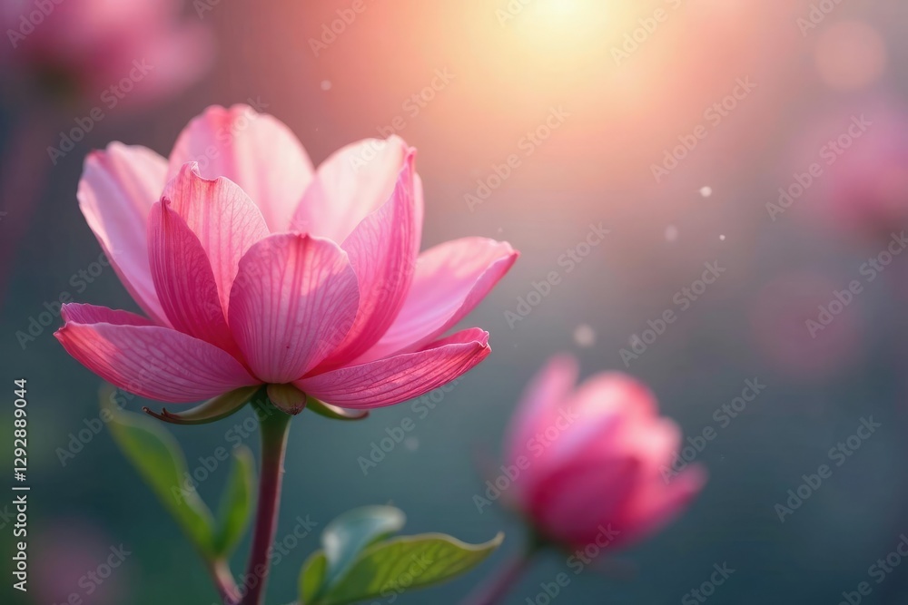 Fototapeta premium Soft petal hues unfold gently on tender shoots, blossoming, calm