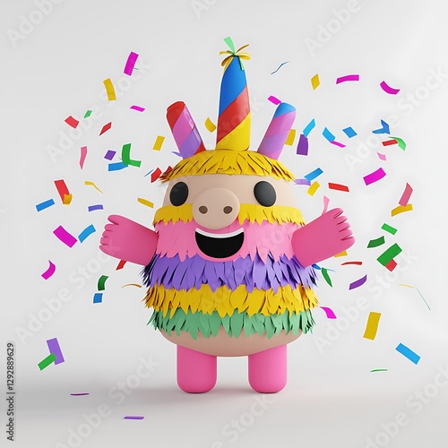 Festive Pig Pi ata 3D Render  Colorful Party  Celebration photo