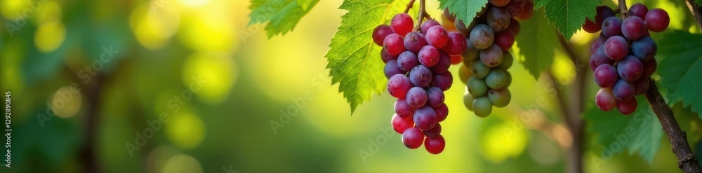 A bunch of grapes hanging from a vine with wisher, abundance, lush, juicy A bunch of grapes hanging from a vine with wisher, abundance, lush, juicy