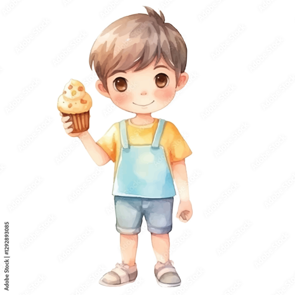 watercolors Cute boy holding ice cream illustration watercolors Cute boy holding ice cream illustration