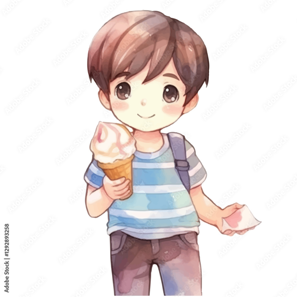 watercolors Cute boy holding ice cream illustration watercolors Cute boy holding ice cream illustration