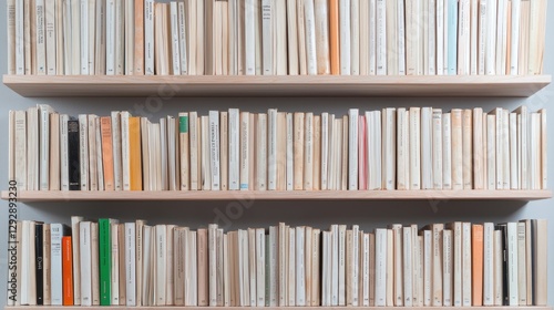 Organized bookshelves with various colors and tones photo