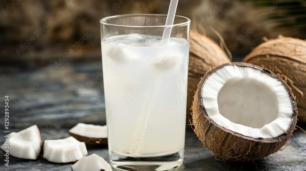 Refreshing Coconut Water Served in Clear Glass Refreshing Coconut Water Served in Clear Glass
