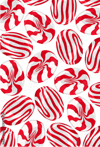 Delicious Oval sweet red white striped candy issolated on white 