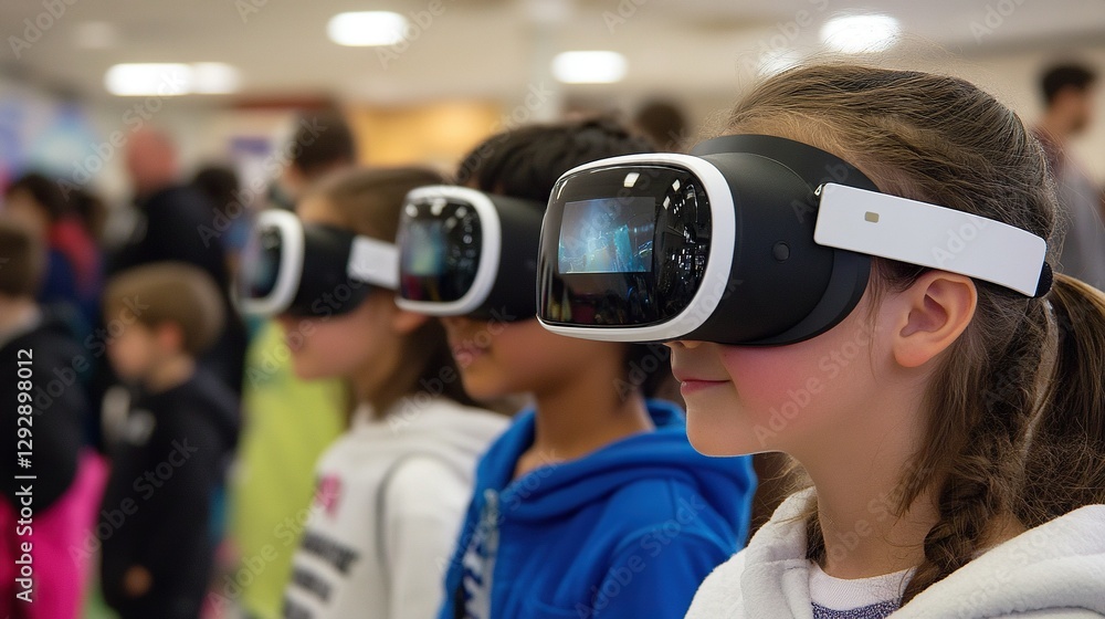 Kids wearing virtual reality goggles Kids wearing virtual reality goggles