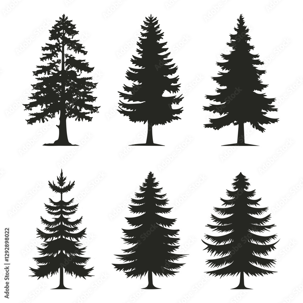 Obraz premium Set of pine tree silhouette vector clipart