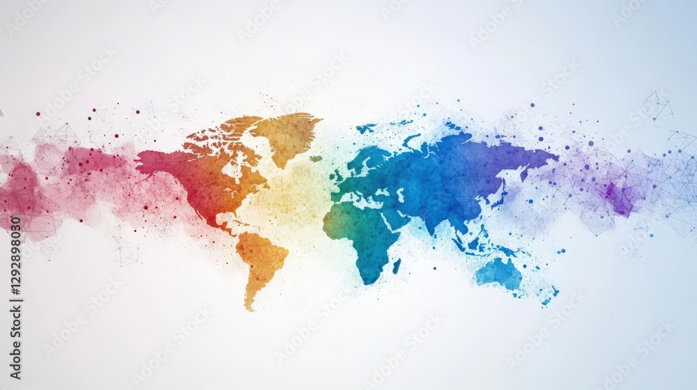 Fototapeta premium A Vibrant Rainbow-Colored Map of the World: An Artistic Representation Showcasing Geography Through Watercolor Paint Techniques