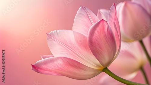 Tulip's Tender Embrace: A delicate tulip, bathed in soft light, unfolds its pastel petals, offering a serene and intimate glimpse into nature's artistry.