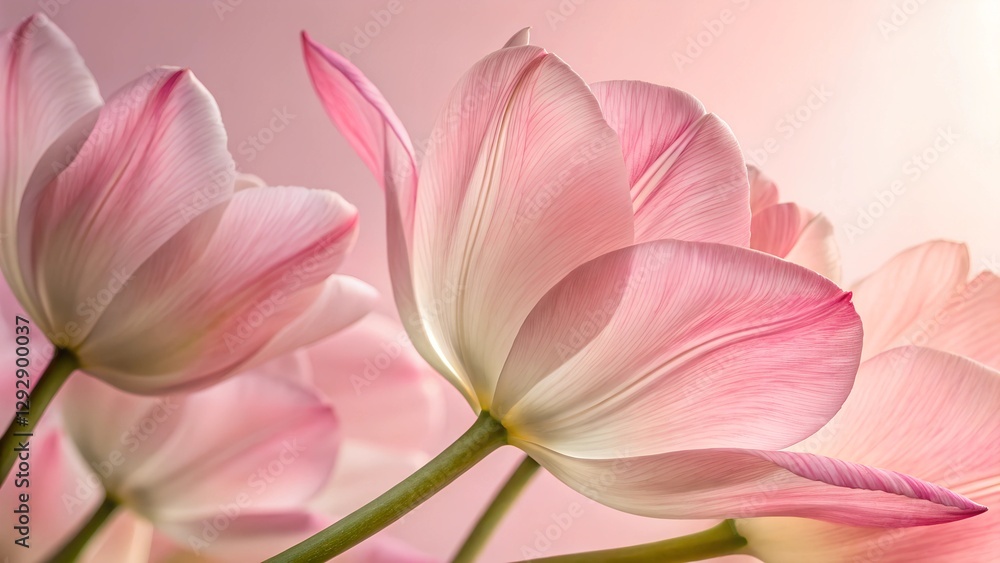 Blossom's Embrace: Delicate pink tulips, their petals gracefully unfurling towards the sunlight, create a serene and aesthetically pleasing display of floral beauty. Blossom's Embrace: Delicate pink tulips, their petals gracefully unfurling towards the sunlight, create a serene and aesthetically pleasing display of floral beauty.