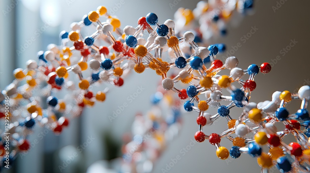 Detailed Molecular DNA Model Showcasing the Double Helix Structure in a Lab or Educational Setting, Representing Biotechnology, Genetics, and Scientific Discovery Detailed Molecular DNA Model Showcasing the Double Helix Structure in a Lab or Educational Setting, Representing Biotechnology, Genetics, and Scientific Discovery