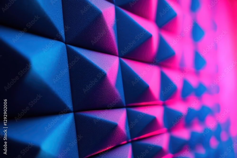 Obraz premium Pink and blue lit acoustic foam Soundproof wall backdrop for studio Recording texture banner