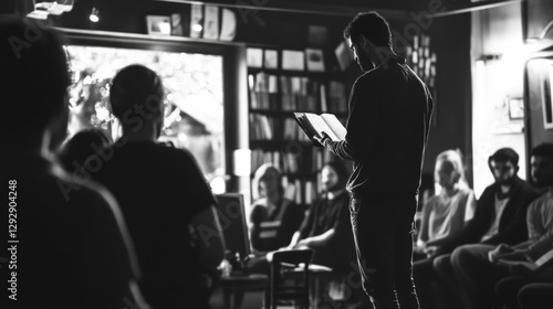 Captivating Poetry Reading: Poet Engaging Audience at Literary Event