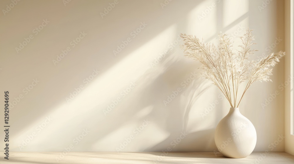 Serene Minimalist Decor with White Vase and Dried Grass Arrangement Serene Minimalist Decor with White Vase and Dried Grass Arrangement