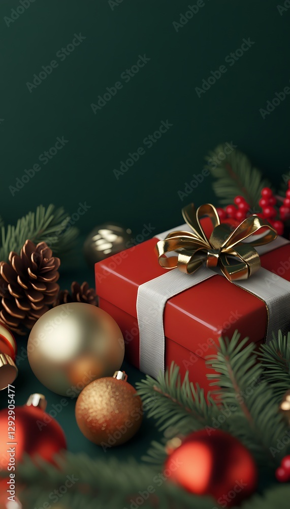 Obraz premium Beautiful christmas gift and ornaments with elegant holiday arrangement